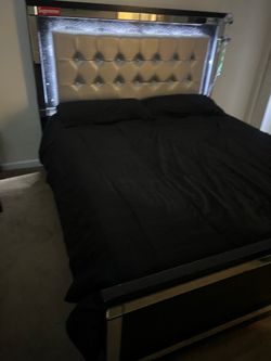 Bed Frame with LED Tufted Headboard