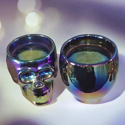 2 Iridescent Skull Candle Holders