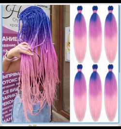 Pre Stretched Braiding Hair Extensions 26 Inch 6 Packs Long Braid Hair Yaki Texture Professional Prestretched Braiding Hair For Women (Blue/Light Purp