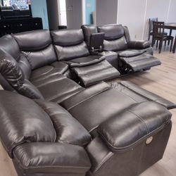 New Power Sectional With Three Power Recliners On Sale Now Don't Miss