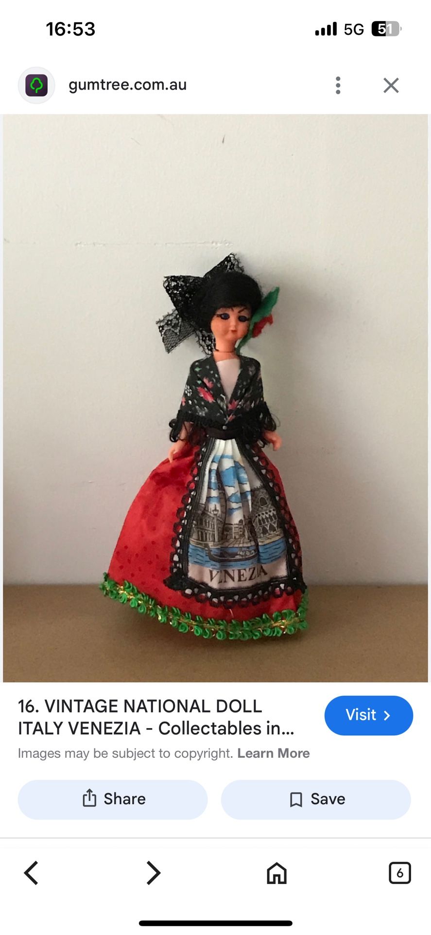 Vintage National Doll, Italy Venezia