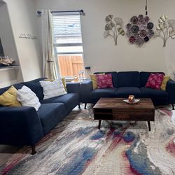 Midnight Blue Sofa & Loveseat with Eight  Pillows( Details in the description) 