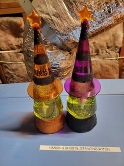 Halloween Witch Hat Glitter Globe Figurines Set of 2