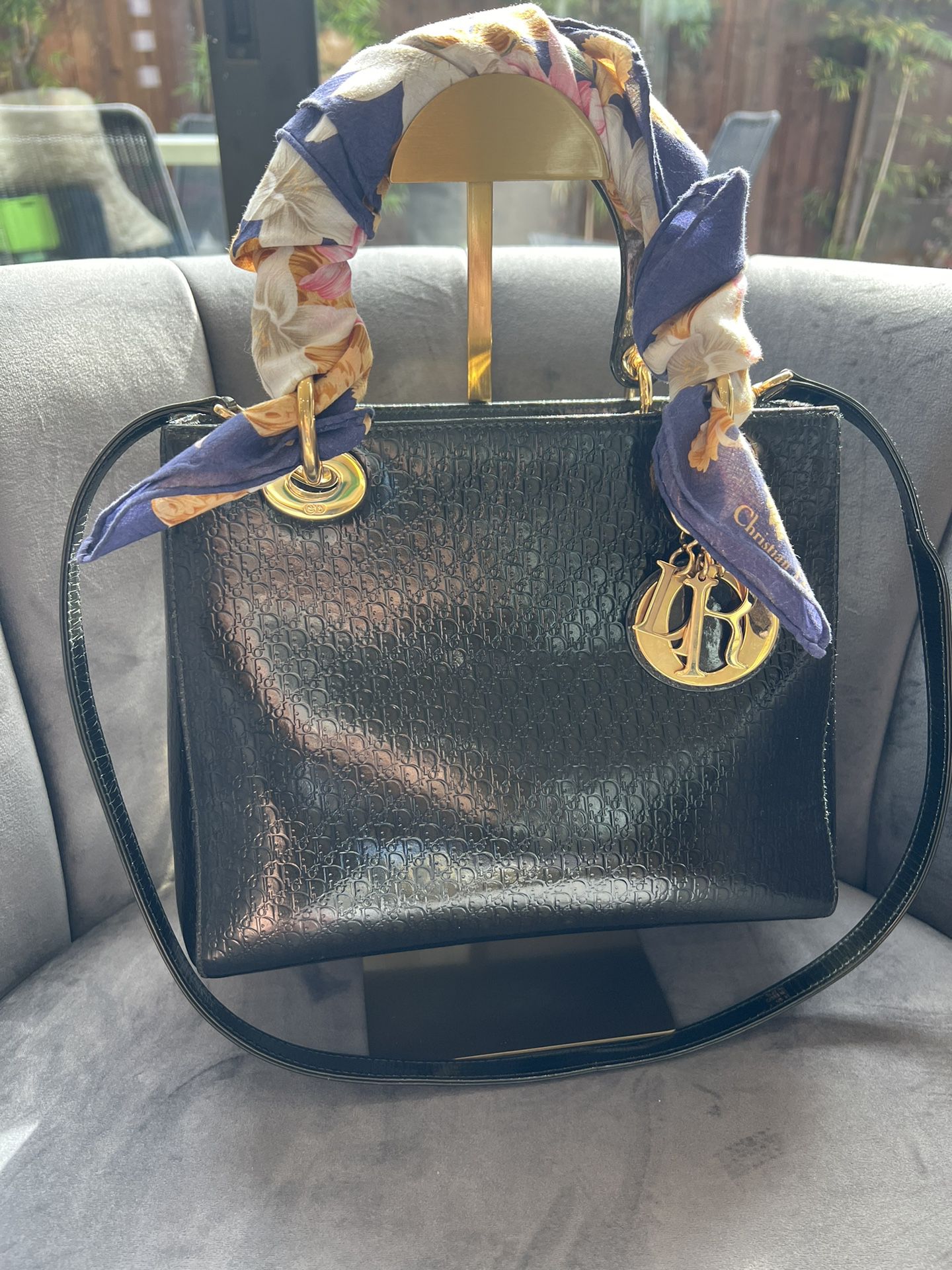 RARE! Christian Dior Lady Dior Tote Bag Cannage Patent Medium