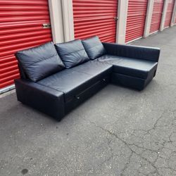 *Free delivery* Friheten ikea black leather pull out sleeper couch right hand side great condition