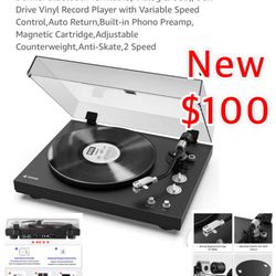New Donner Bluetooth Turntable(Analog & USB), Belt Drive Vinyl Record Player with Variable Speed Control,Auto Return,Built-in Phono Preamp, Magnetic C