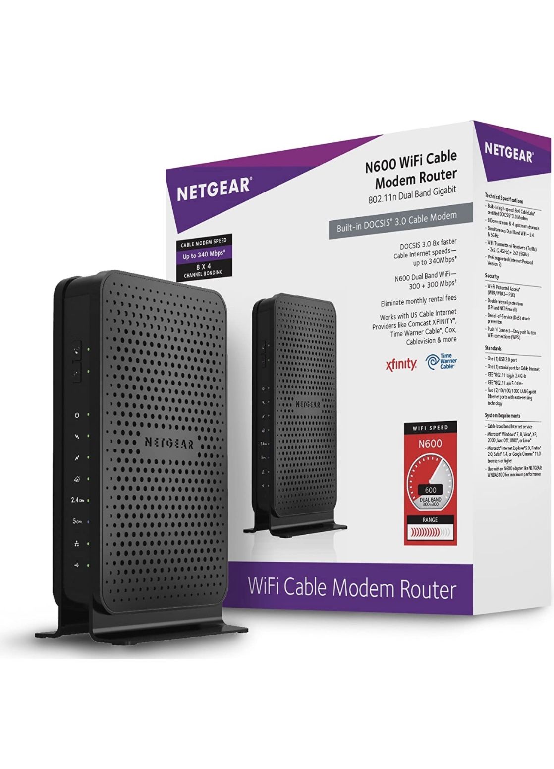 NETGEAR N600 (8x4) WiFi DOCSIS 3.0 Cable Modem Router (C3700)