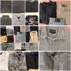 New huge 15pc Men’s Dress Shirts 511 Versace MK Ariat Boot Barn Size Large jeans denim 5.11