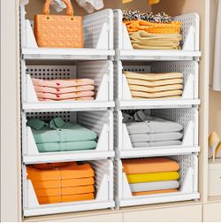 SNSLXH 5 Pack Stackable Closet Storage Basket, Multifunctional & Foldable Closet Organizer