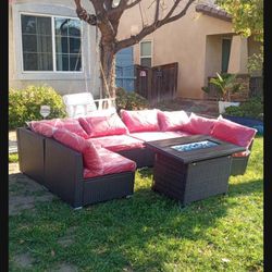 Large patio furniture, set patio sofa, patio couch, outdoor patio furniture, set patio chairs, propane, fire pit, patio sofa, brand new