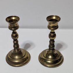 Pair of Vintage Brass Candlestick Holders 5.5" Tall Mid Century Home Decor Set

