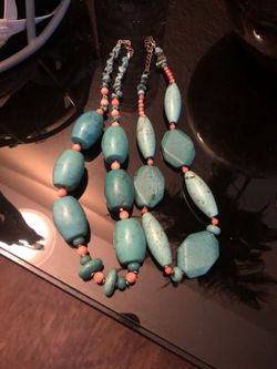 Custom made turquoise and coral necklace
