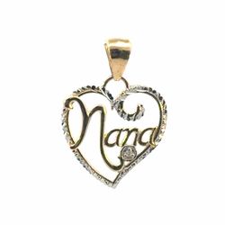 Woman’s Ladies 14k Two Toned White Yellow Gold Heart Shaped Nana Charm Pendant for Necklace GP3131353