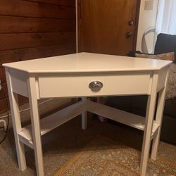 White corner Desk And IKEA Chair 