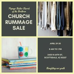 HUGE church rummage sale. There will be something for everyone. Dishes, yard tools, cabinets, clothes, camping gear, books, appliances, holiday decora