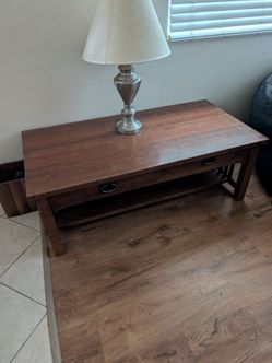 Wood Coffee Table with Drawers and Shelf