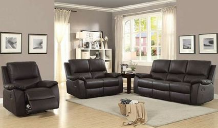 Brand New Brown Leather Reclining Sofa Loveseat & Chair