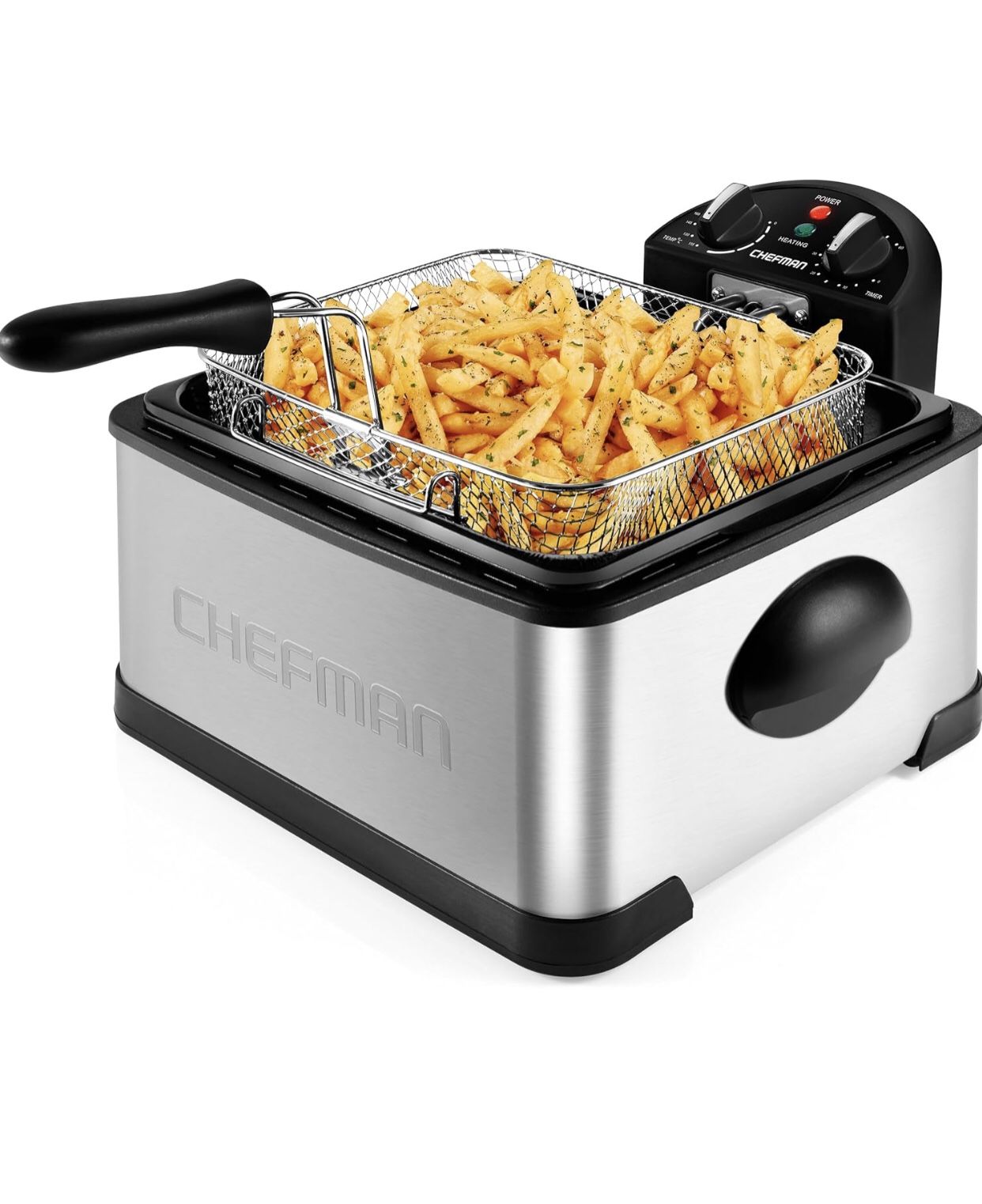 Chefman 4.5 Liter Deep Fryer w/Basket Strainer, XL Jumbo Size, Adjustable Temperature & Timer, Perfect for Fried Chicken, Shrimp, French Fries, Chips 