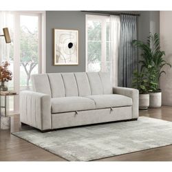 Brand New Biege Textured Linen Sofa Sleeper (85 x 37 x 36H)