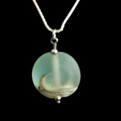 Seafoam Sea Glass Hand-painted With A Wave 22-in Chain