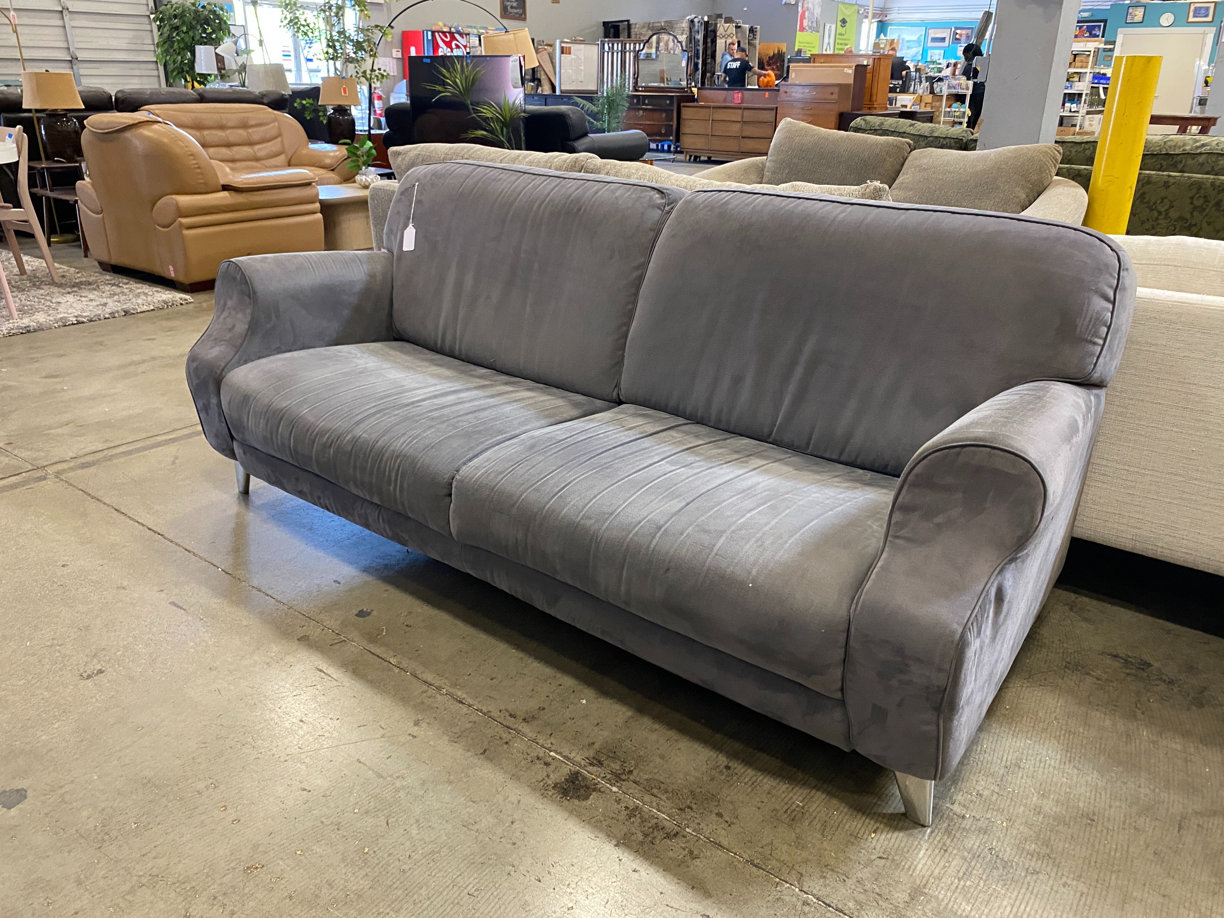 Soft Grey Metal Leg Roll Arm Sofa
