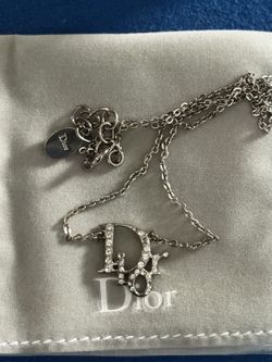 Christian Dior Rhinestone Logo Necklace w/ Box and Pouch