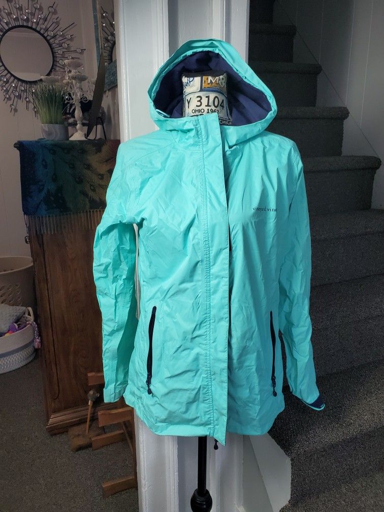 VINEYARD VINES ~ TEAL & BLUE ZIP UP RAINCOAT