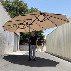 (NEW) $95 Large 15FT Double Sided Outdoor Patio Umbrella, Crank Open/Close (Weight base not included) 