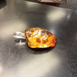 Lalique Amber Crystal Paperweight Turtle