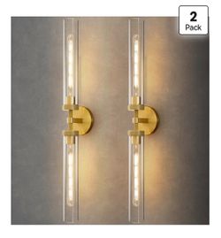 Knurled Brass Tube Wall Sconce Set Of 2 Luxury Modern Dimmable Sconces W Bulbs
