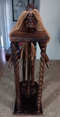 Hand-carved 25in Asmat Tribe cd/dvd holder Sculpture-Papua vintage 1980