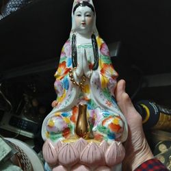 Vintage Quanyin And Lotus (Buddhism) Statue