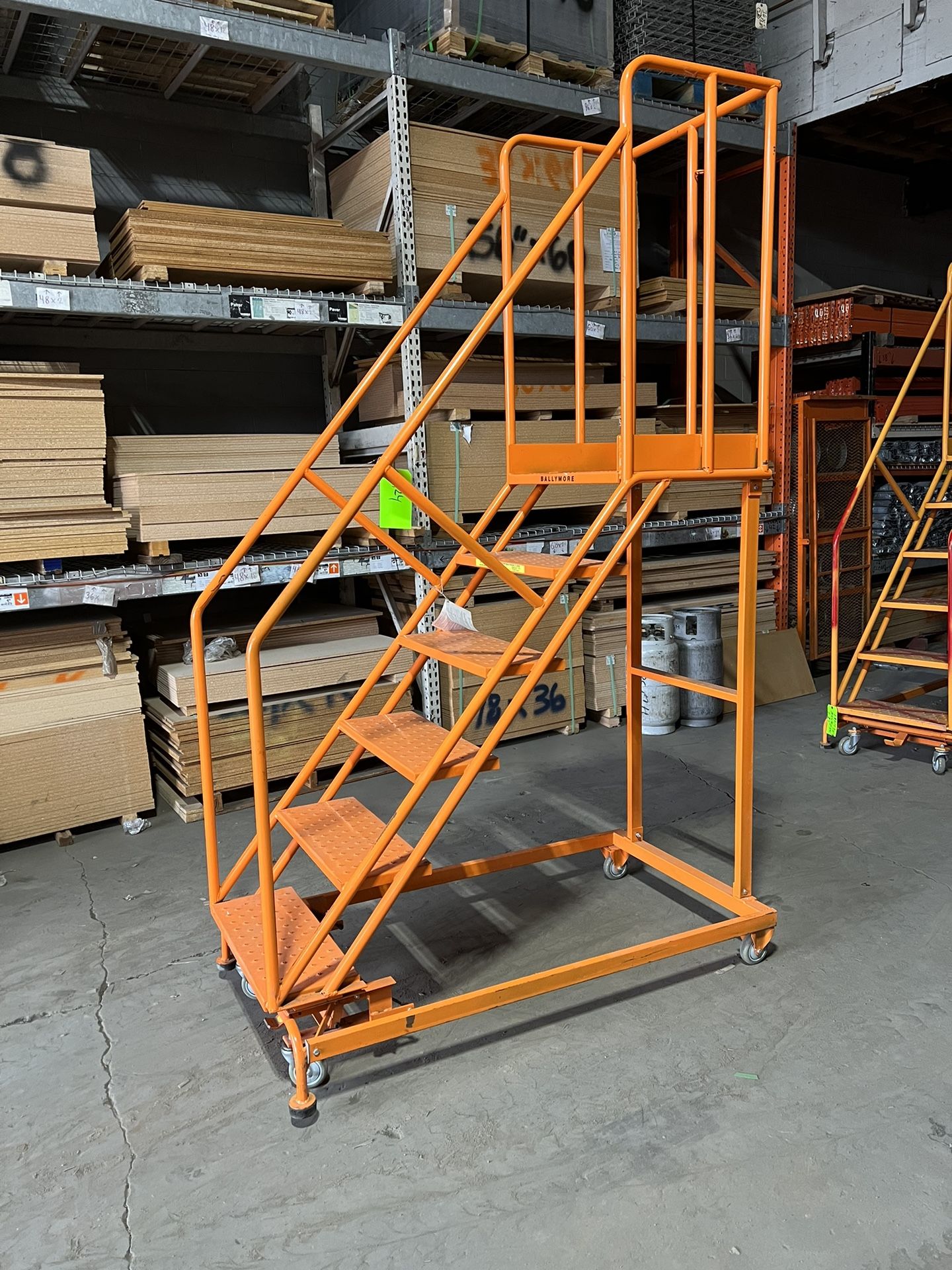USED Heavy Duty 6- Step Rolling Warehouse Ladder- Ballymore Rolling Ladder- Used Rack