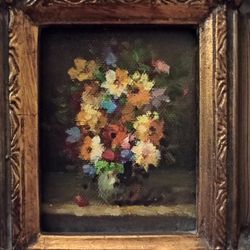 Vintage Beautiful Floral Oil Painting In Ornate Frame 