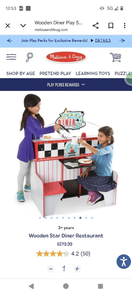MELISSA & DOUG DOUBLE SIDED WOODEN STAR DINER RESTAURANT PLAY SPACE