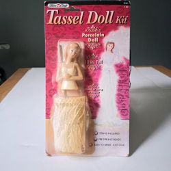 NIP Fabre Craft 2002 Tassel Doll Kit Beaded Dress Hangs Or Stands Y2K Porcelain