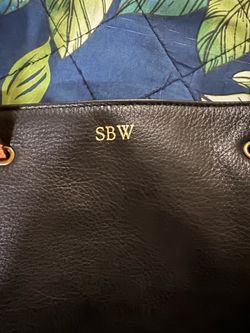 Mark Graham  black leather tote  with monogram