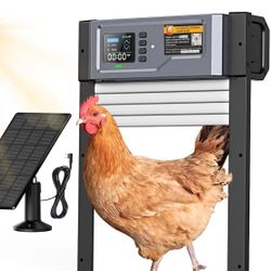Automatic Chicken Coop Door Solar Powered with Timer/Light Sensor, Anti-Pinch, Durable Aluminum Alloy Auto Chicken Door, Charge with Large Solar Panel