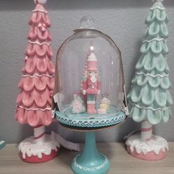 Pastel Toy Soldier / Nutcracker in Cloche w/ gingerbread house & macaroon