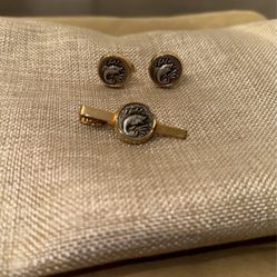 Vintage Anson Fish On Fishing Cuff Links & Tie Clasp