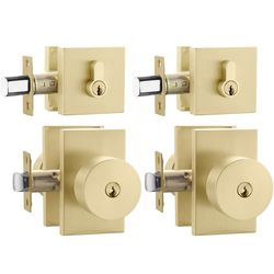 Haidms Gold Exterior Door Lock Set with Deadbolt, Zinc Alloy Brushed Gold Front Door Knob with Lock, Heavy Duty Brushed Brass Deadbolt Lock and Door K
