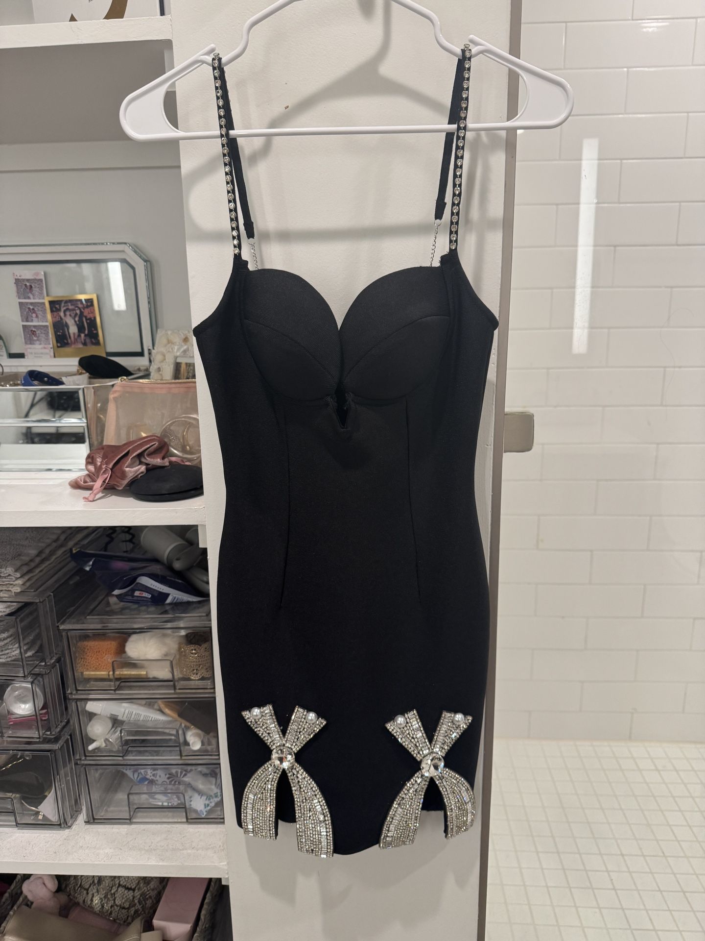 Bandage Black Rhinestone Now Bodycon Mini Dresss