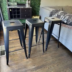 3 Metal Counter Height Bar Stools - Black & Gold