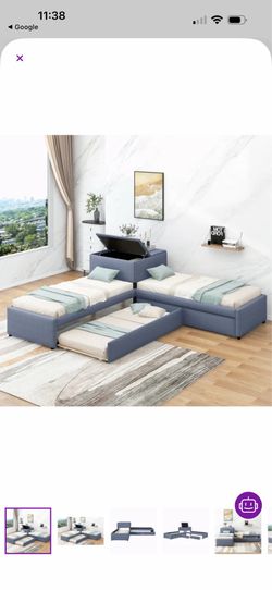 L-Shaped platform bed with storage