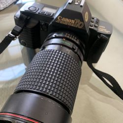 Canon T70 SLR Film Camera And Flash