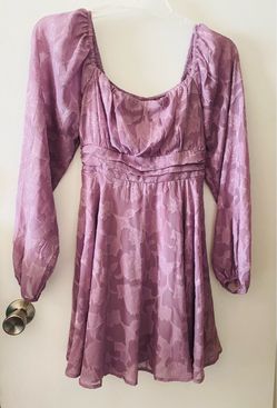 Purple Floral Jacquard Long Sleeve Mini Dress