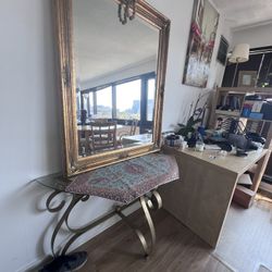 Gold 36" x 48" Wall-Mounted or Standing Mirror with Stand