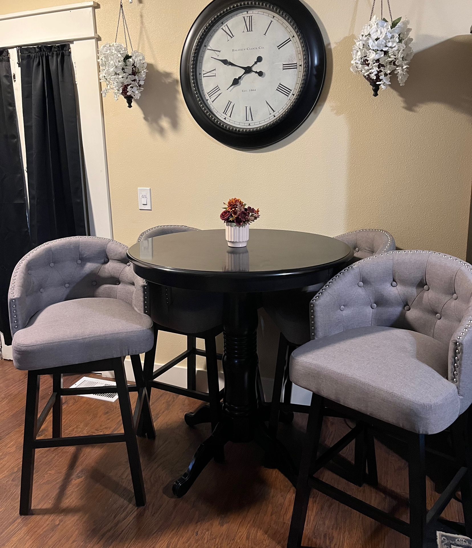 Bar Height, Wood Table With 4 Swivel Chairs
