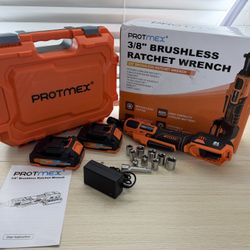 Brand New Protmex 74FT-LBS (100N.m) Cordless Ratchet Wrench, 3/8'' Brushless Electric Ratchet with 21V 2.0Ah Battery, 0-400RPM Chargeable SKU365-S1