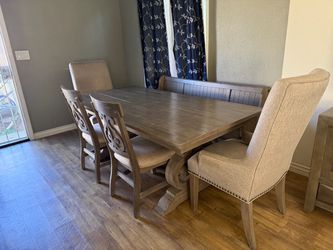 Rustic Wood Dining Table with Chairs and Bench